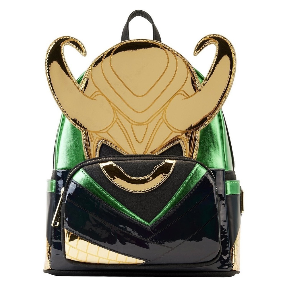 Loungefly Marvel Loki Shine Infinity Saga Mini Backpack Metallic Gold Green NWT